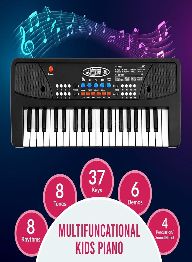 الجستو بيانو جيستو للأطفال | بيانو إلكتروني للأطفال بـ 37 مفتاحًا مع ميكروفون | ألعاب موسيقية تعليمية للأولاد والبنات من عمر 3 إلى 6 سنوات | هدايا للأطفال من عمر 3 إلى 5 سنوات - (أسود) - Image 3